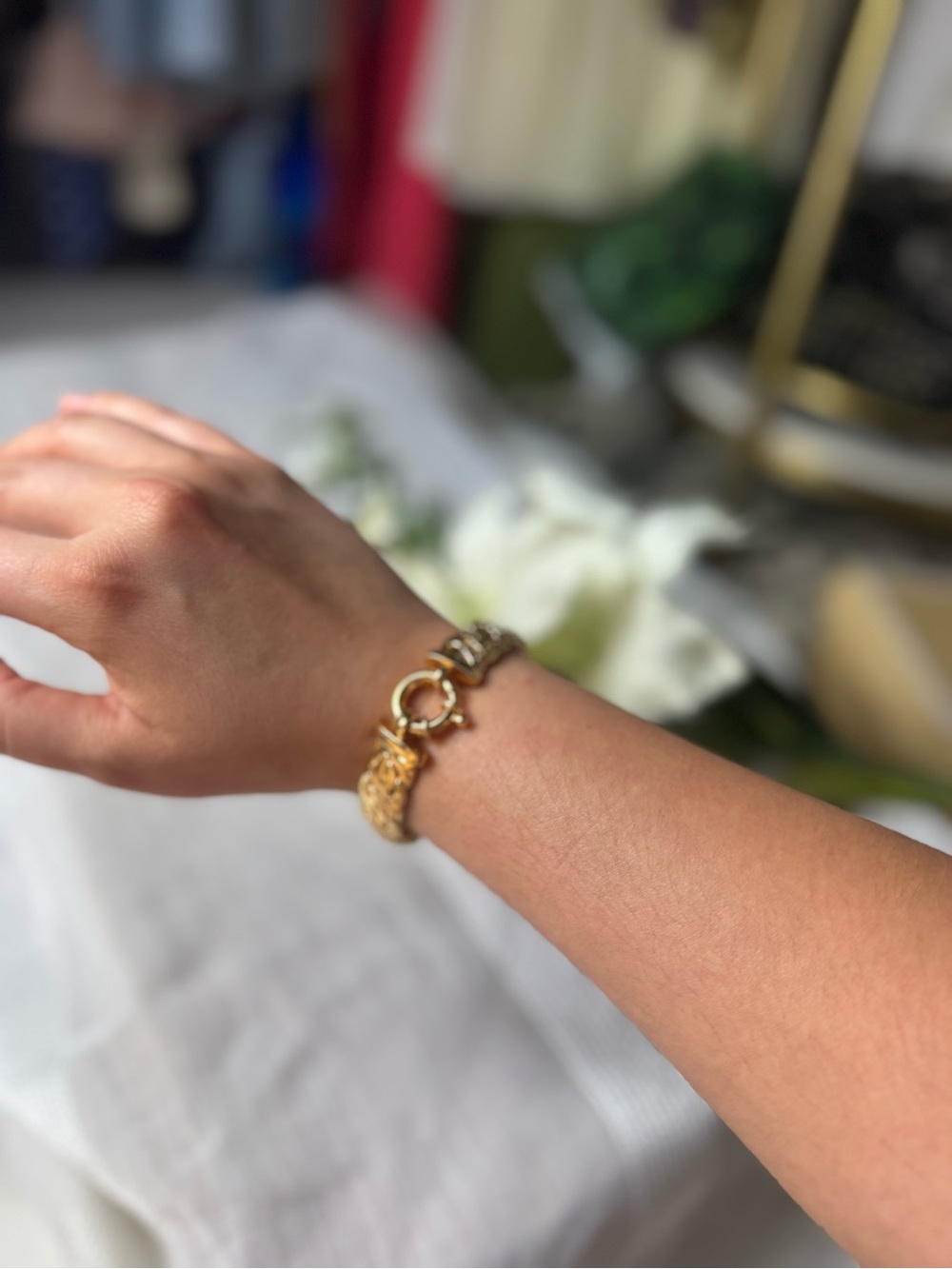 Vintage OTC 18KT Italian Gold Plated Women's Linked Chain Bracelet Toggle Clasp - Picture 7 of 16